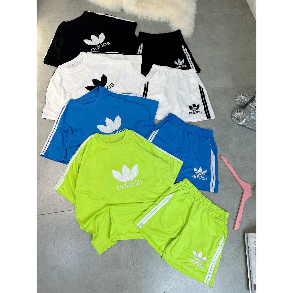 [5,5 Sales Freeship] Set bộ đùi thun in logo, set áo thun from rộng tay ngắn phối viền mix quần đùi thoải mái mtb