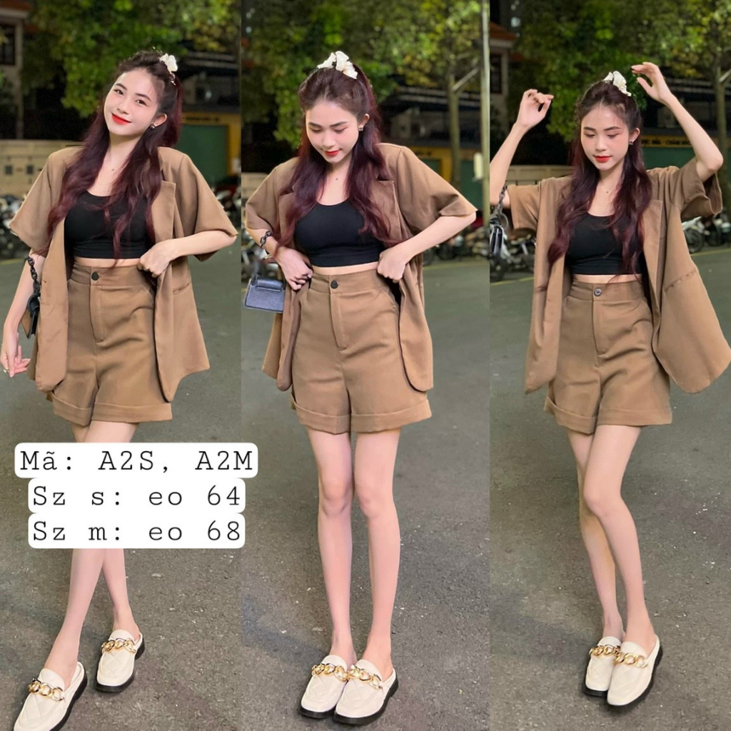 [5.5 Sales Freeship] Set bộ vest thời trang nữ 3 món,set áo vest blazer tay ngắn mix quần đùi kèm áo trong dx