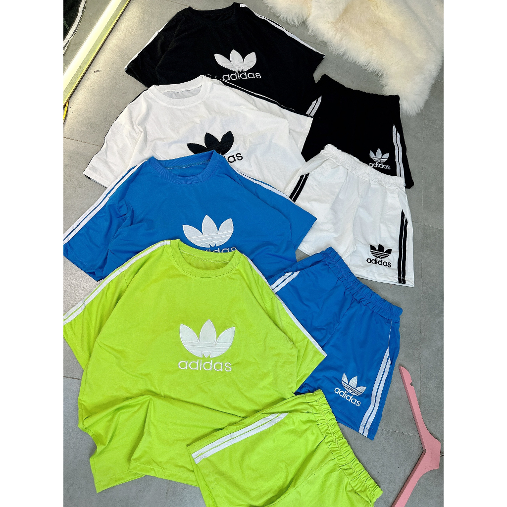 [5,5 Sales Freeship] Set bộ đùi thun in logo, set áo thun from rộng tay ngắn phối viền mix quần đùi thoải mái mtb