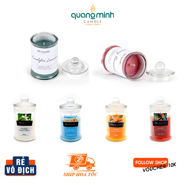 Nến thơm ly thuỷ tinh có nắp đậy D6H11 Misscandle MIC5678 lựa chọn 11 màu mùi hương nhẹ nhàng trang trí thơm phòng