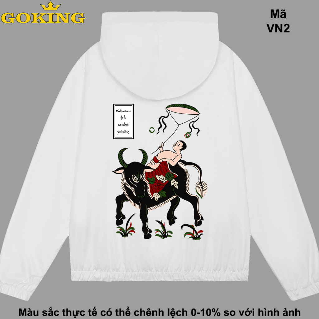 Mục đồng thả diều, mã VN2. Áo khoác gió in hình tranh Đông Hồ siêu đẹp, form unisex cho nam nữ. Quà tặng cao cấp