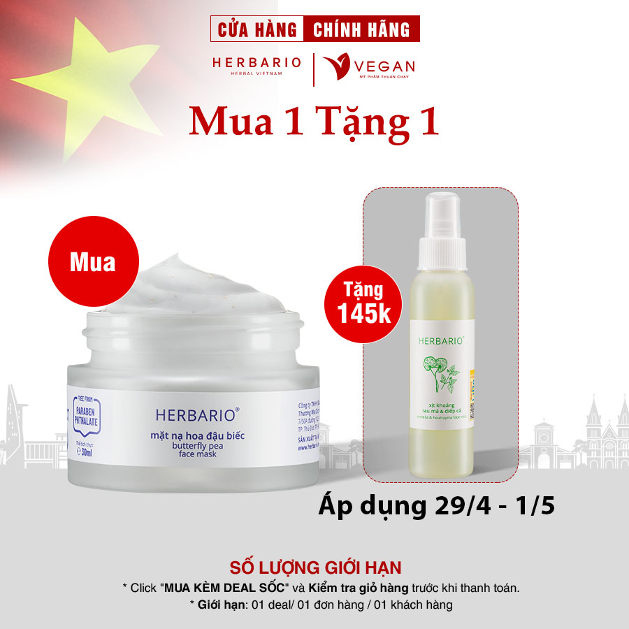 Mặt nạ Hoa Đậu Biếc chống lão hóa 30ml Herbario thuần chay