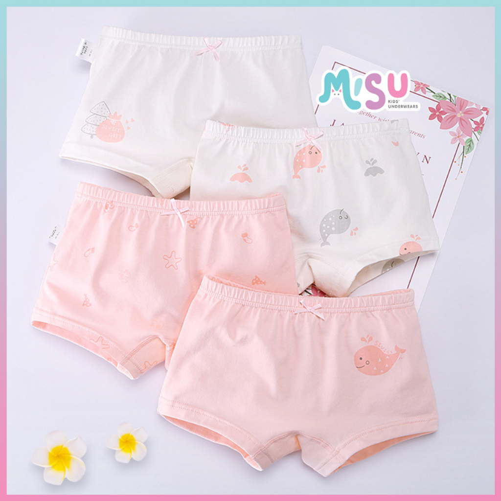 Quần chip bé gái Set 4 quần lót đùi cho bé gái cotton cao cấp mềm mại CG06 CG09 Misu