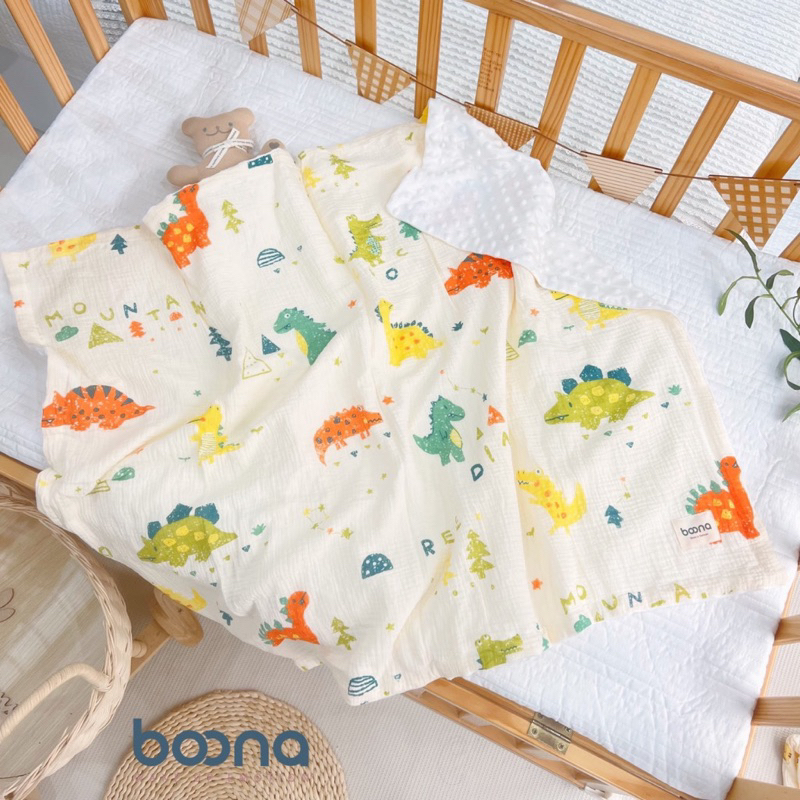 Chăn xô hạt đậu  BOONA - ANCHEE - KILUTA vải muslin cao cấp kết hợp vải nhung bi làm chăn hè, thu cho bé sơ sinh