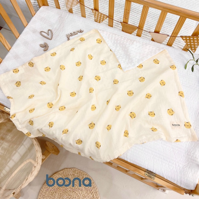 Chăn xô hạt đậu  BOONA - ANCHEE - KILUTA vải muslin cao cấp kết hợp vải nhung bi làm chăn hè, thu cho bé sơ sinh