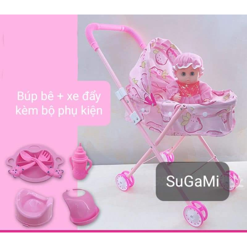 Xe đẩy búp bê kèm phụ kiện