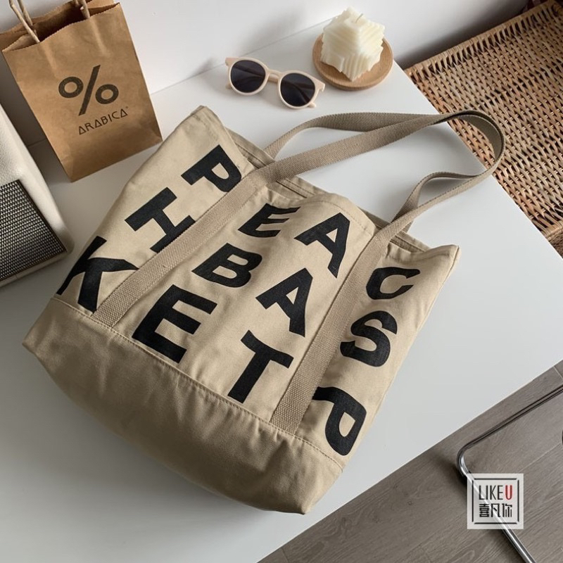 Túi tote canvas đeo vai in hai mặt chữ đựng vừa a4 laptop bag.thuhien