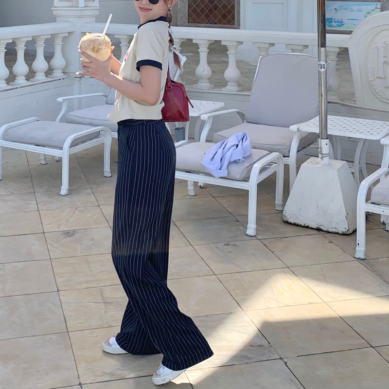 Quần tây cạp cao kẻ sọc tôn dáng Unleashedvn LONG STRIPED TROUSERS