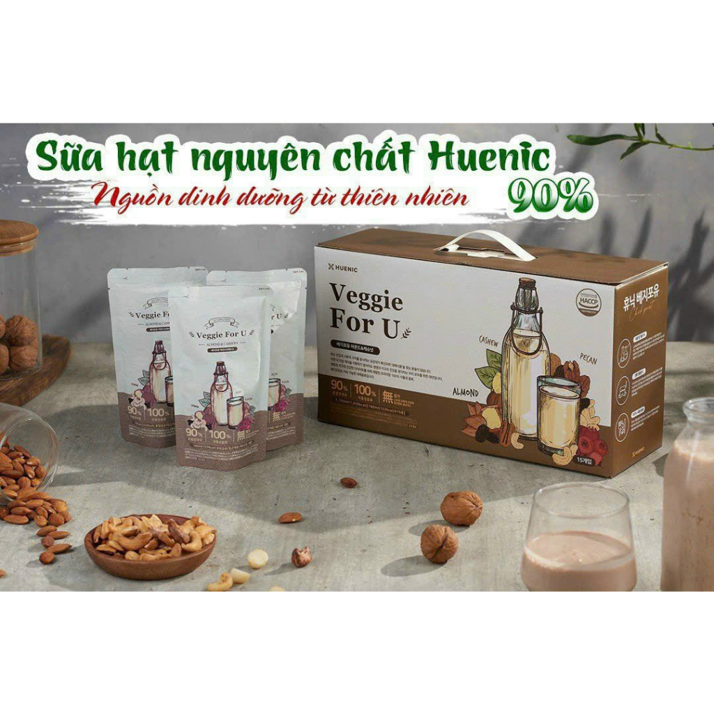 Sữa Hạt Sữa Óc Chó Hạnh Nhân Huenic Hàn Quốc Veggie For U 15 gói x 180ml