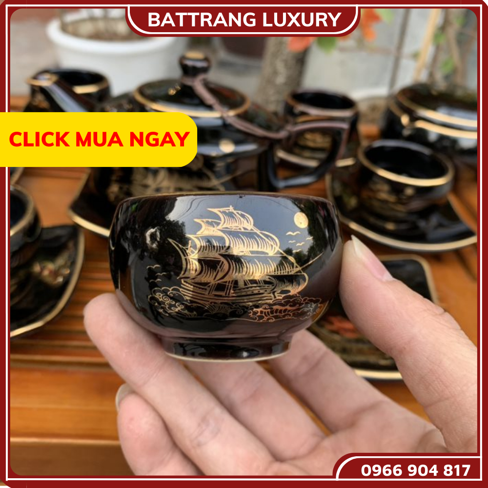 2 chén 2 đĩa thuận buồm xuôi gió men đen