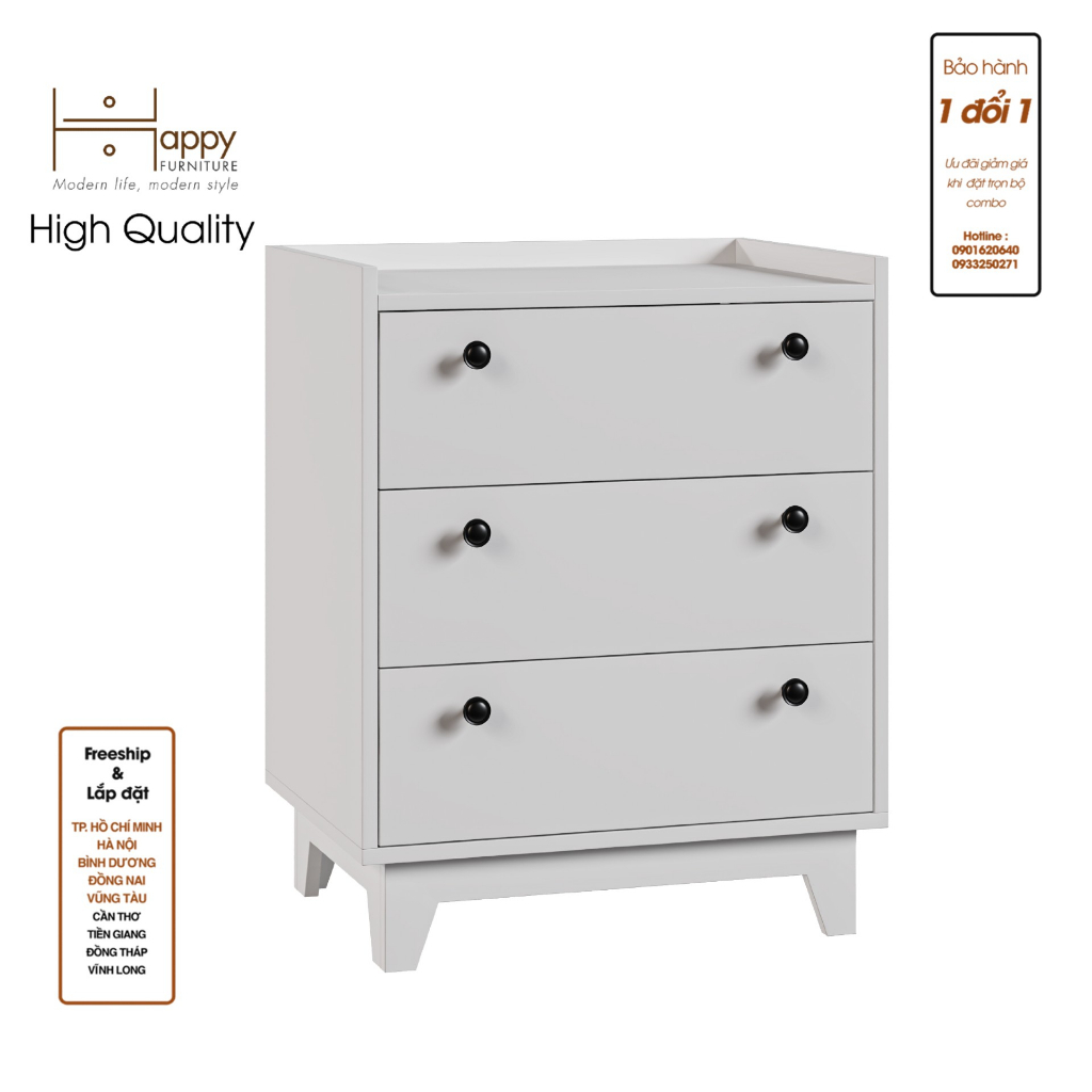 HAPPY FURNITURE , Tủ đựng đồ 3 ngăn kéo - KINA , THK_074 , 60cm x 45cm x 75cm