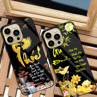 Ốp lưng iphone 12, 12 pro, 12 pro max, 12 mini mặt kính cao cấp, sáng đẹp, chữ thư pháp
