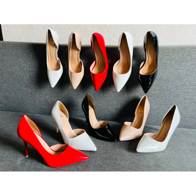 Giày Dép Cao Gót Hở Eo 7P, Da Bóng, Gót Nhọn - Hàng Cao Cấp - Full Size 34-39