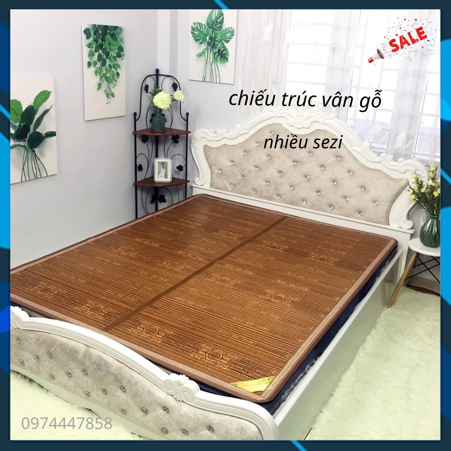 Chiếu trúc tăm vân gỗ in hoa đế lụa, chiếu trúc tây bắc, cao bằng điều hòa mát lạnh nhiều size(1m/1m2/1m5/1m6/1m8/2m2)
