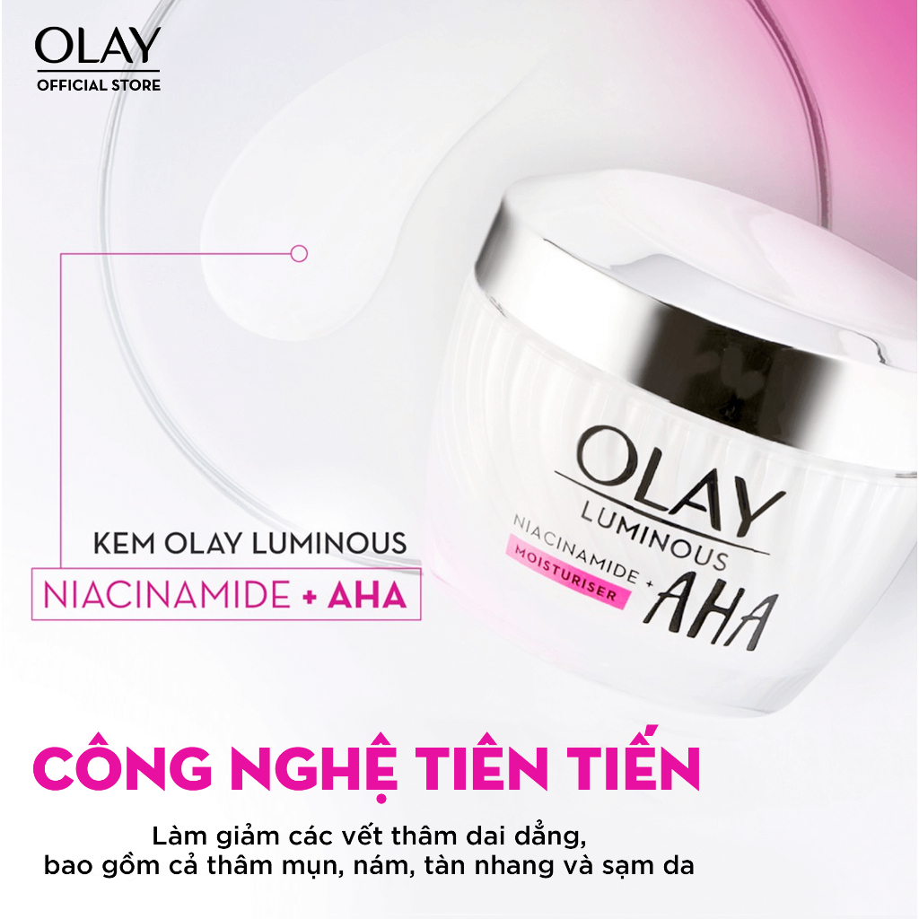 Kem Dưỡng Ban Ngày Dưỡng Sáng Da, Mờ Thâm Mụn OLAY LUMINOUS NIACINAMIDE AHA 50G