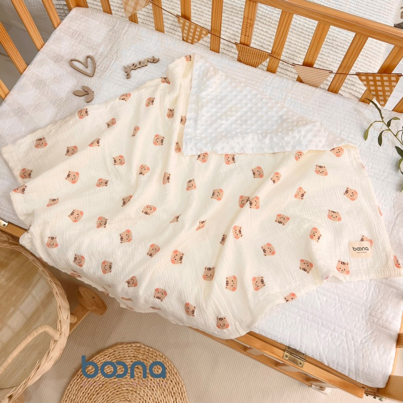Chăn xô hạt đậu  BOONA - ANCHEE - KILUTA vải muslin cao cấp kết hợp vải nhung bi làm chăn hè, thu cho bé sơ sinh