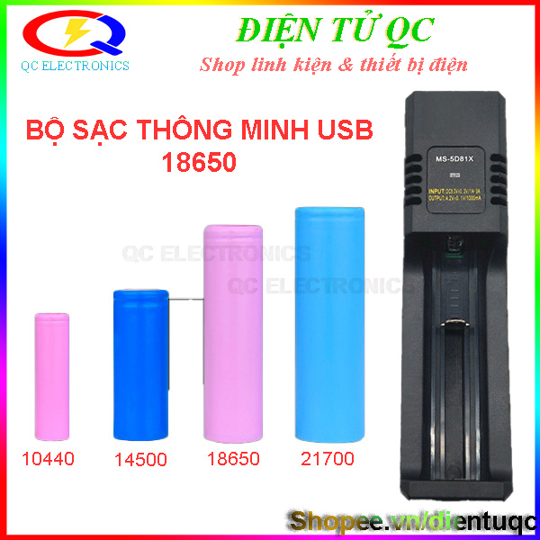 Pin lithium Bộ sạc pin thông minh USB 18650 ánh sáng mạnh đèn pin sạc đầy tự dừng chống quá tải chống đảo ngược kết nối