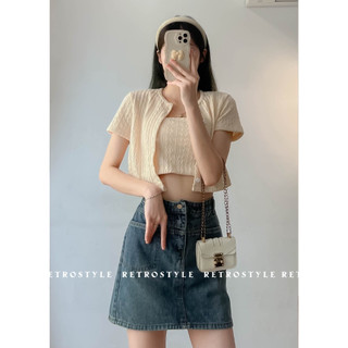 Set áo croptop kèm áo 2 dây hoạ tiết vặn xoắn MaiA 0278
