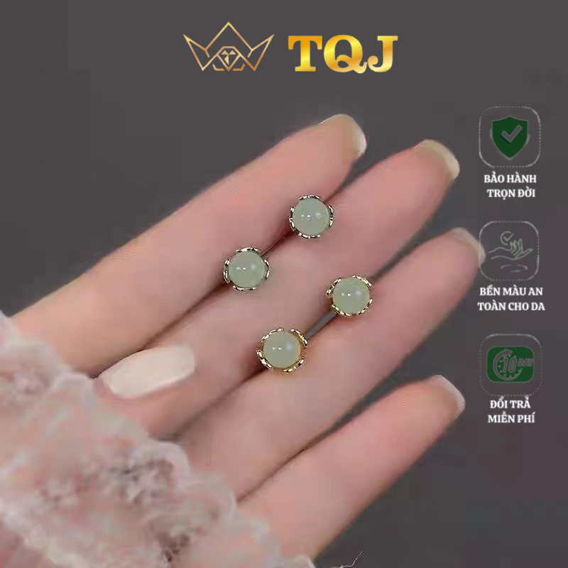 Bông Tai Tròn Bạc Đá Mặt Trăng TQJ-KE23 Khuyên Tai Thiết Kế Đơn Giãn Sang Trọng