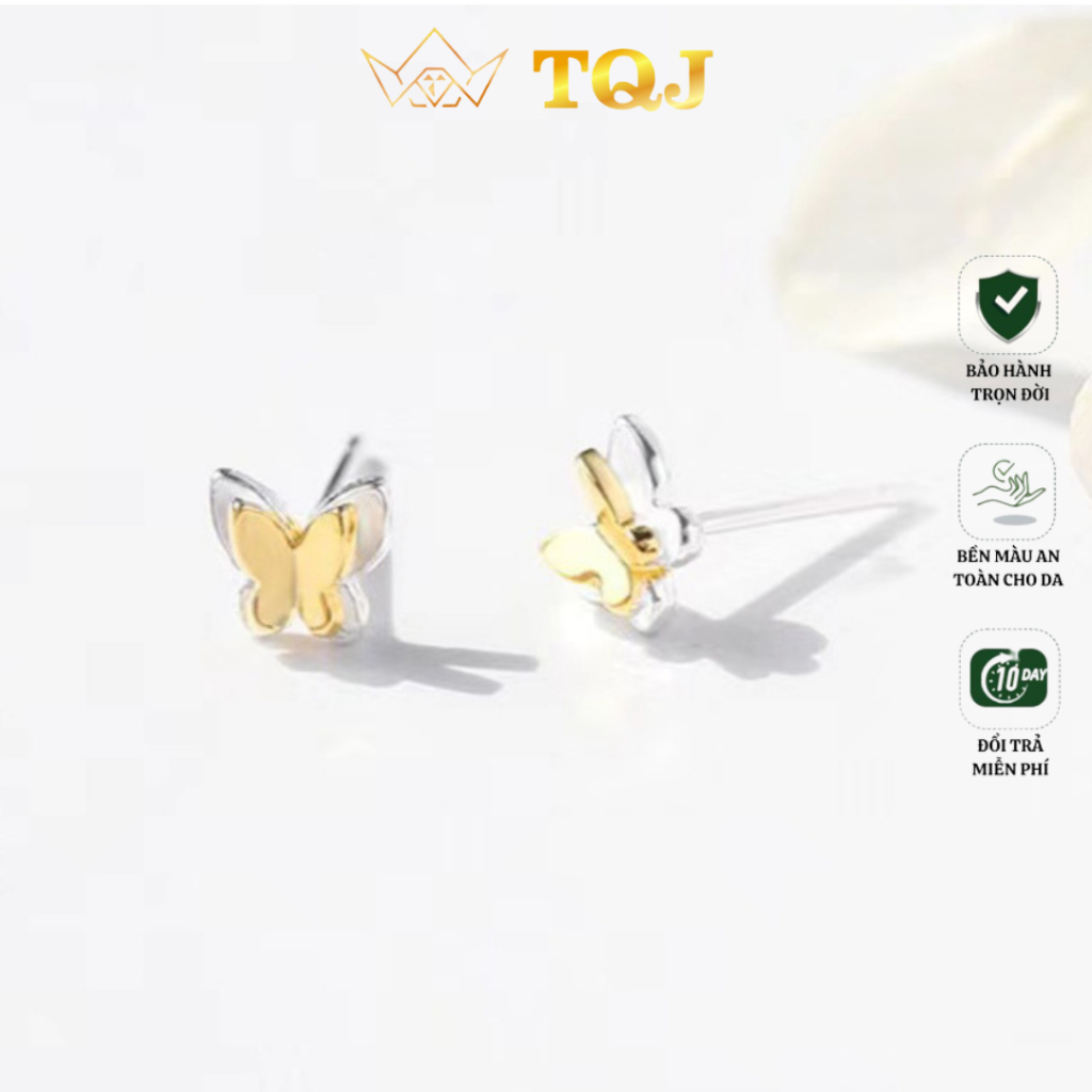 Khuyên Tai Bạc Ta TQJ-KE27 Bông Tai Bạc 925 Hoa Tiết Hình Con Bươm Vàng Lấp Lánh Đơn Giản Sang Trọng