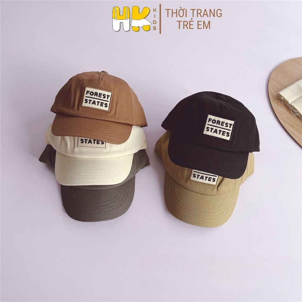 Mũ lưỡi trai trẻ em HK KIDS, nón kết che nắng cho bé trai, bé gái chữ FOREST thời trang mùa hè (mã MU003)