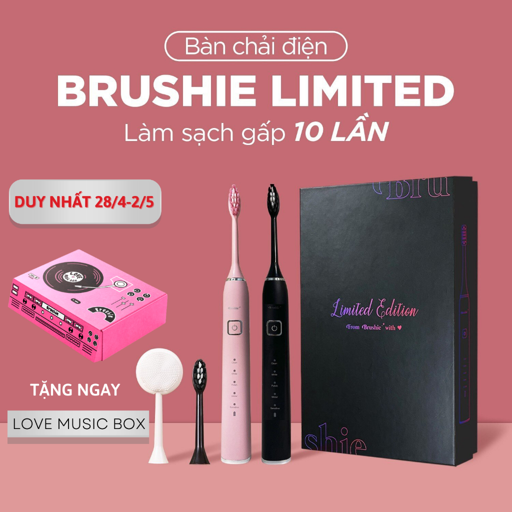 Bàn chải đánh răng điện 5 chế độ Brushie chính hãng, bàn chải điện tích hợp đầu rửa mặt (Bản Limited)