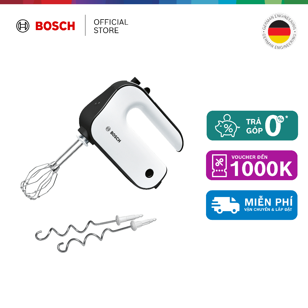 Máy đánh trứng cầm tay Bosch MFQ4020 450W (Trắng) - Hàng chính hãng - 5 chế độ