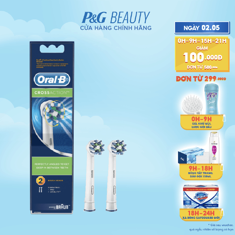 Đầu Bàn Chải Điện ORAL-B CrossAction (2 cái) loại bỏ thêm đến 100% mảng bám