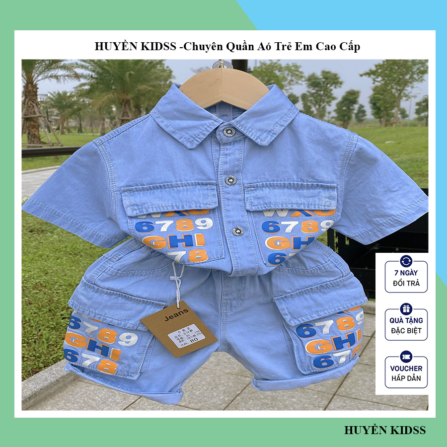 Set Jean cộc tay bé trai, bé gái số 6789 (8-26kg) chuẩn hàng quảng châu loại 1