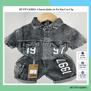 [ẢNH THẬT] Set Jean cộc tay bé trai, bé gái số 1997 xám khói (8-26kg) chuẩn hàng quảng châu loại 1