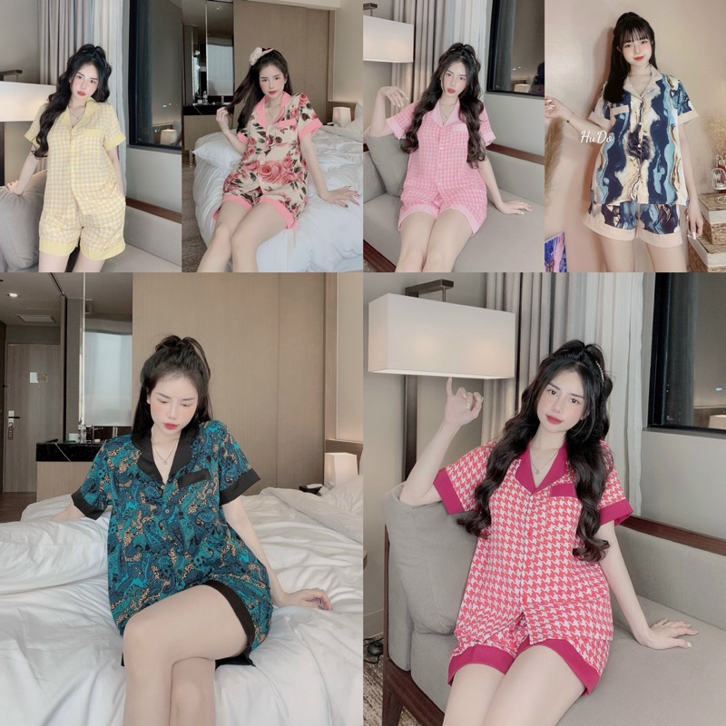 Bộ ngủ lụa mango tay ngắn quần đùi