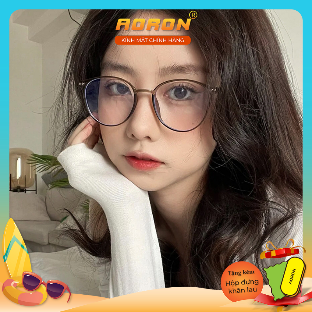 Kính Không Độ Gọng Tròn Mắt Mèo Retro Siêu Nhẹ Chống Ánh Sáng Xanh Phù Hợp Nhiều Khuôn Mặt Dễ Kết Hợp Trang Phục AK103