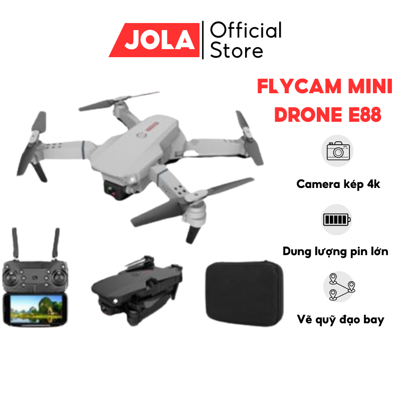 Flycam mini máy bay điều khiển từ xa E88 Pro JOLA trang bị camera mini drone mini điều khiển từ xa có kết nối điện thoại