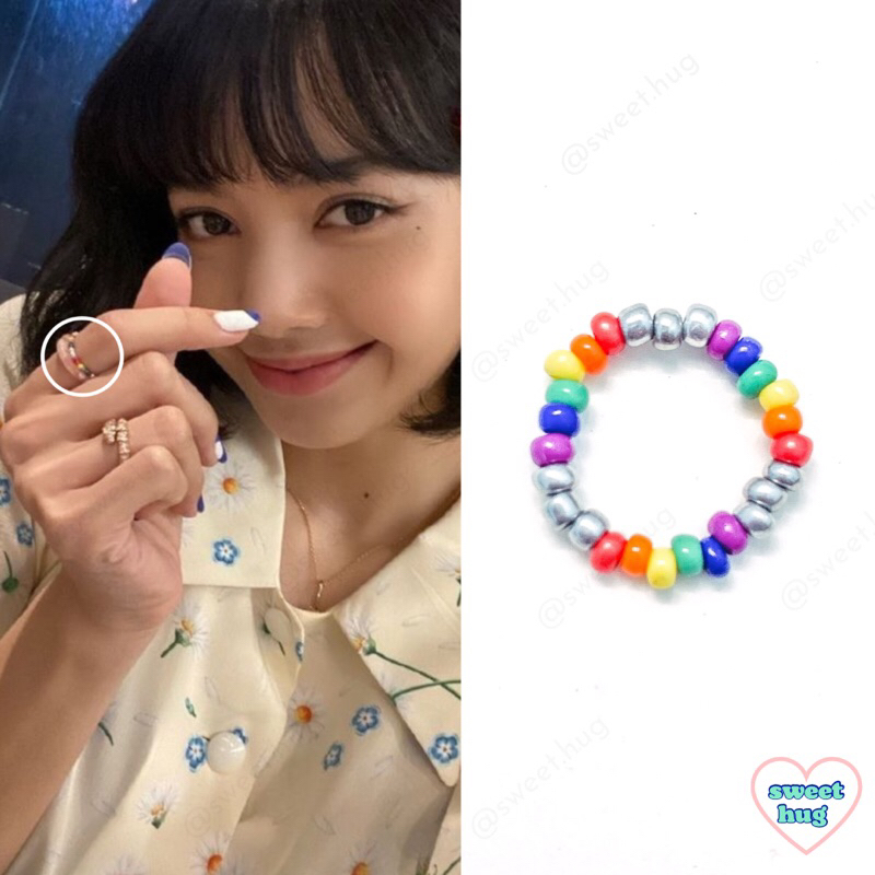 Nhẫn hạt cườm cầu vồng basic handmade cheap moment Lisa - BlackPink