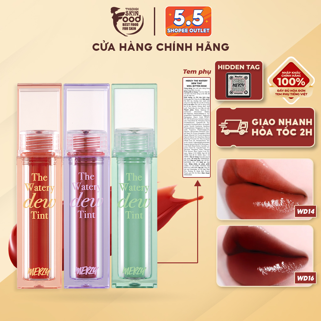 Son Tint Bóng Dạng Thạch, Bền Màu, Lâu Trôi Cho Đôi Môi Căng Mọng, Ẩm Mịn Merzy The Watery Dew Tint 4g