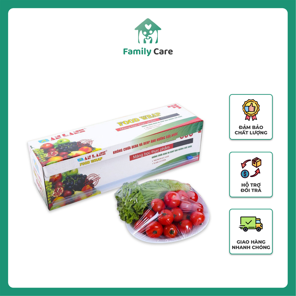 Màng bọc thực phẩm PE An Lành cỡ lớn 215mx30cm, cuộn bọc thức ăn nilon bảo quản đồ ăn an toàn tiện lợi - Family Care