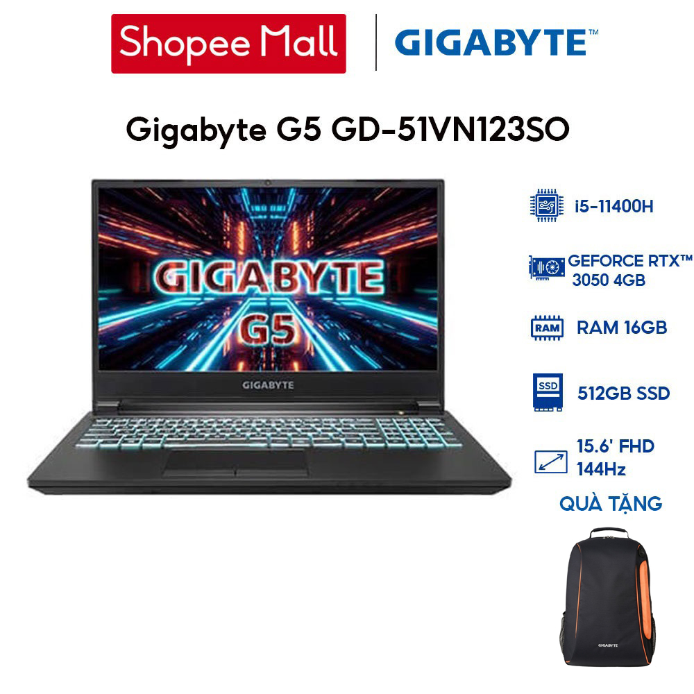 Laptop Gigabyte G5 GD-51VN123SO i5-11400H|16GB|512GB|RTX™ 3050 4GB|15.6' FHD 144Hz