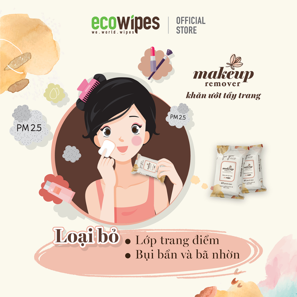 Combo For Girl gồm khăn ướt tẩy trang gói 25 tờ và khăn giấy ướt phụ khoa EcoWipes gói 10 tờ