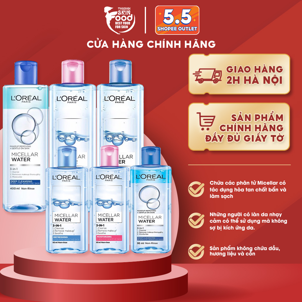 Nước Tẩy Trang Làm Sạch Sâu, Dưỡng Ẩm Cho Mọi Loại Da L'oreal 3-in-1 Micellar Water 400ml