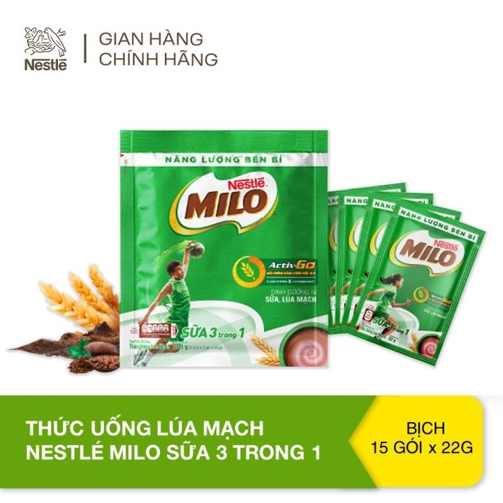 Combo 3 Bịch Thức uống lúa mạch Nestlé Milo sữa 3 trong 1
