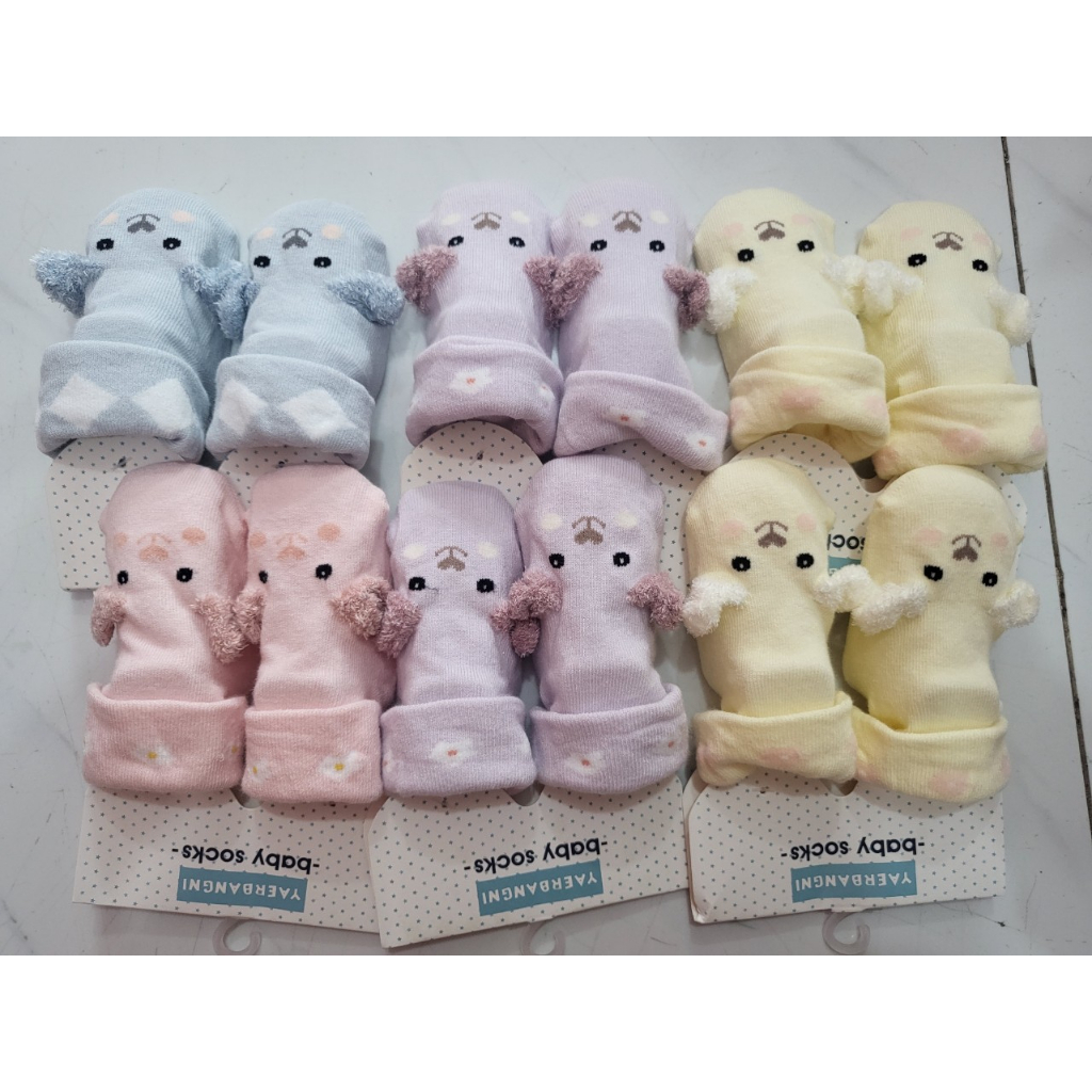 Đôi Vớ Tất Cún Baby Socks Thun Cotton Có Chống Trượt Xinh Xắn Cho Trẻ sơ sinh 0-6m