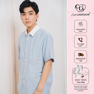 Áo sơ mi nam coupleladesign sơ mi xanh cộc tay asher shirt cổ đức basic đi làm đi chơi đi tiệc đi biển