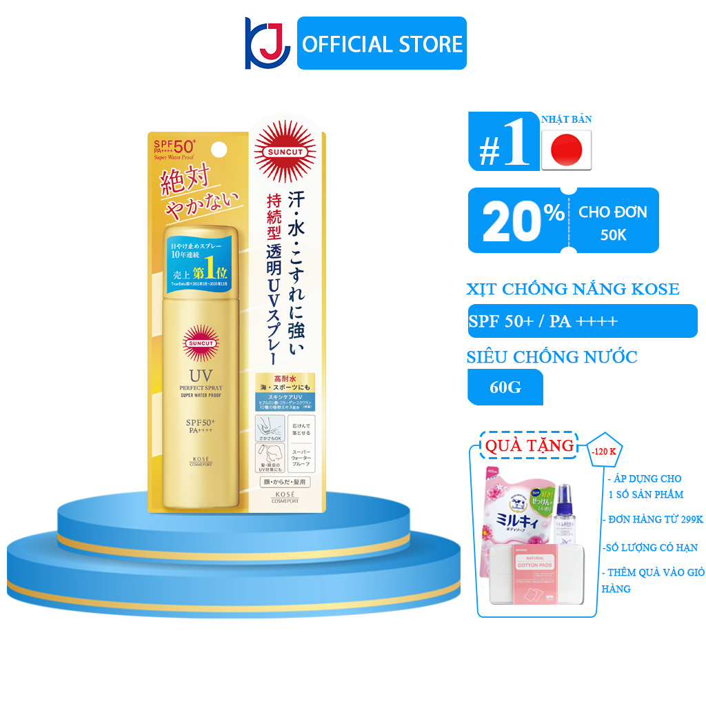 Xịt Chống Nắng Siêu Chống Nước Kosé Suncut Uv Perfect Spray Super Waterproof Spf50+/Pa++++ (90g)