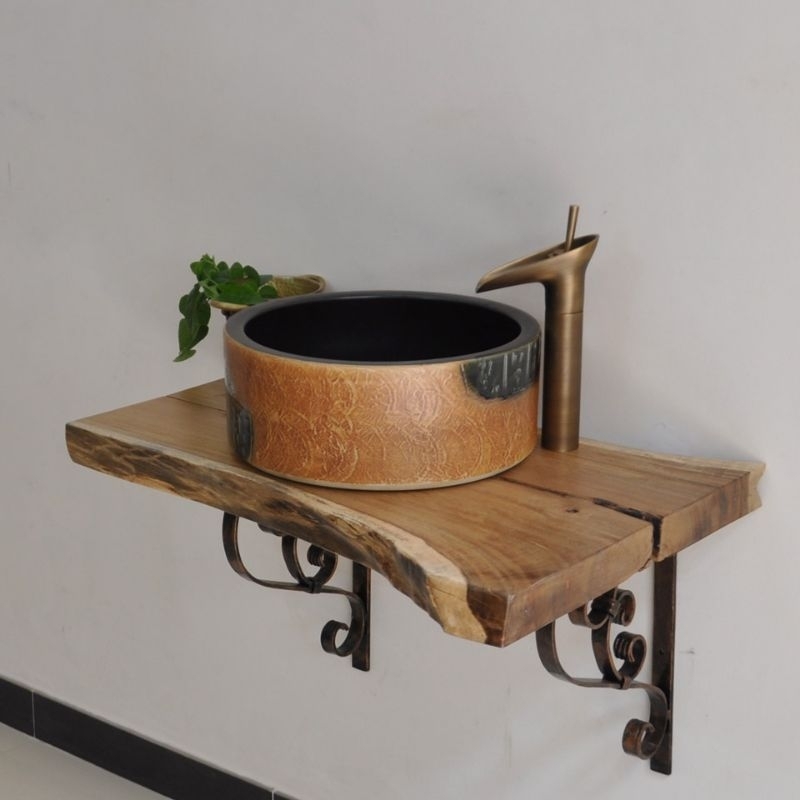 Kệ lavabo bằng gỗ me tây , Kệ lavabo sắt mỹ thuật và gỗ me tây