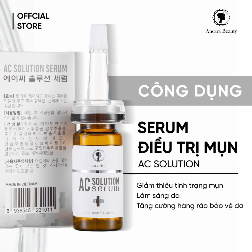 Serum chấm mụn AC SOLUTION NHÃN TRẮNG 10ml giảm mụn sưng/mụn bọc/mụn trứng cá, làm sáng da, mờ thâm, bảo vệ da