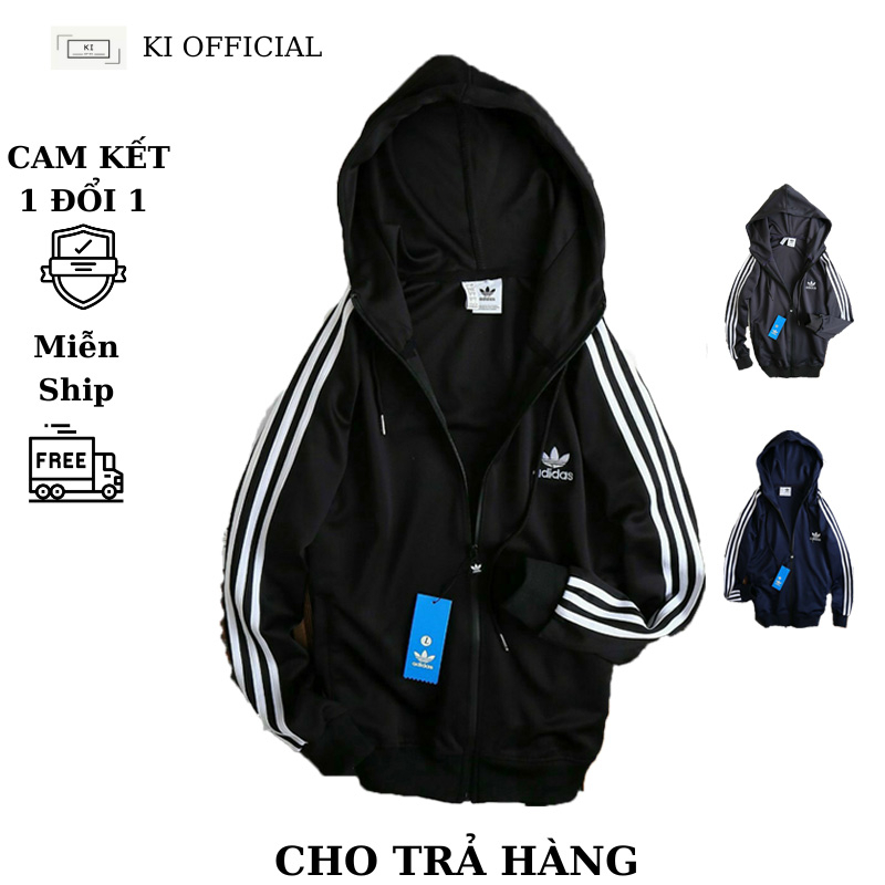 Áo khoác thể thao 3 sọc Nam Nữ có nón siêu đẹp vải cao cấp, thấm hút tốt