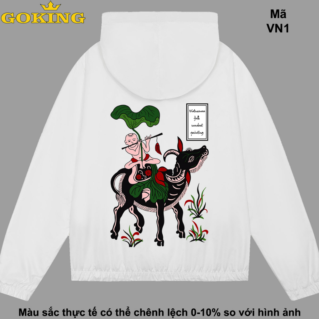 Chăn trâu thổi sáo, mã VN1. Áo khoác gió in hình tranh Đông Hồ siêu đẹp, form unisex cho nam nữ. Quà tặng cao cấp