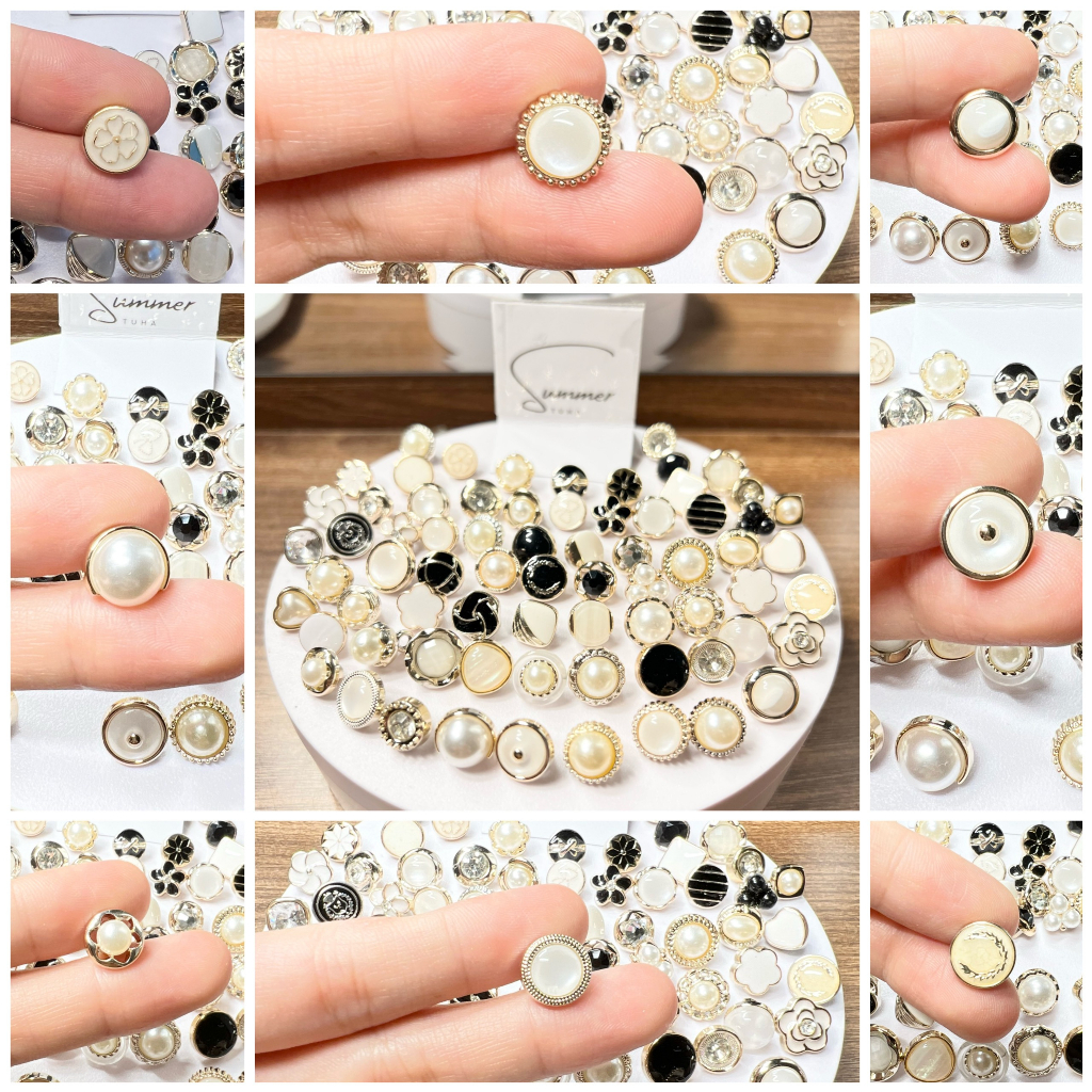 Nút áo sơ mi nữ tròn nhỏ màu đen trắng vàng hình hoa, cúc áo khoác len nữ, Khuy khâu may vá áo 1cm 1,1cm 1,2cm