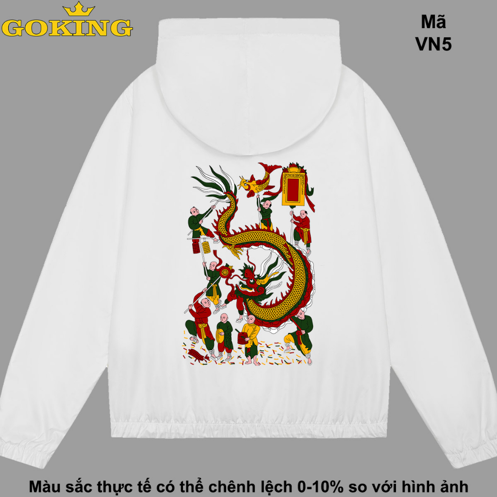 Múa rồng, mã VN5. Áo khoác gió in hình tranh Đông Hồ siêu đẹp, form unisex cho nam nữ. Quà tặng cao cấp cho