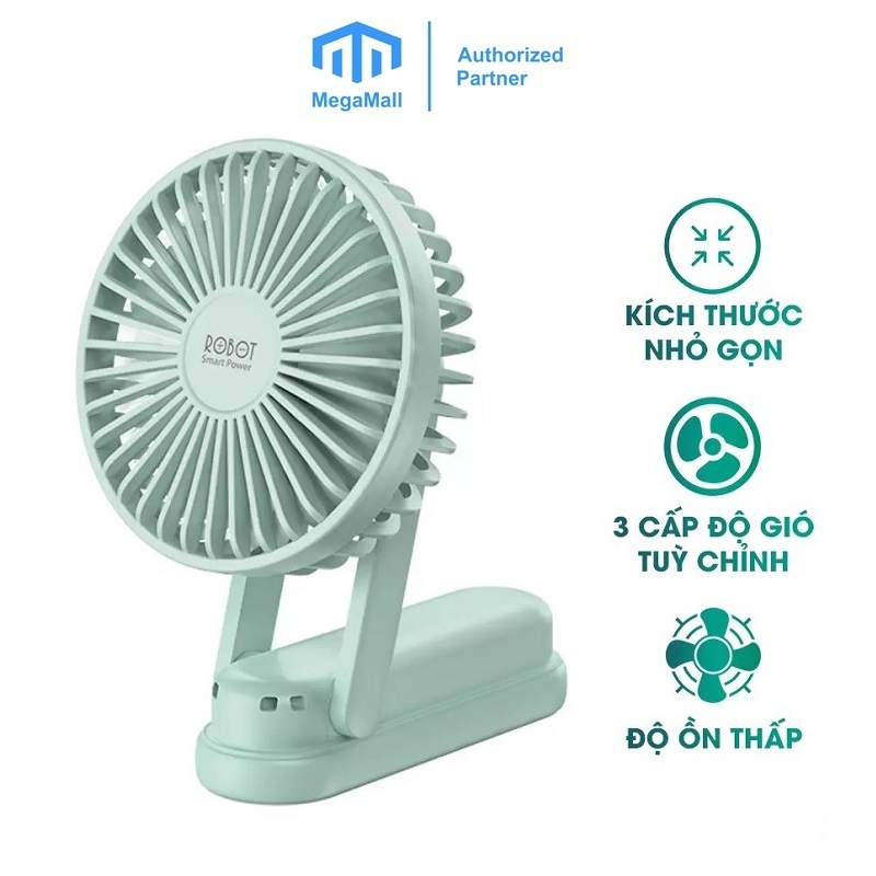 Quạt sạc mini cầm tay để bàn Robot RT-BF11 - 3 cấp độ gió - Pin 2000mah kiêm pin sạc dự phòng nhỏ gọn - Độ ồn thấp